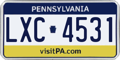 PA license plate LXC4531