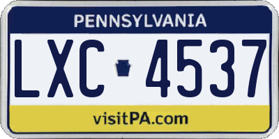 PA license plate LXC4537