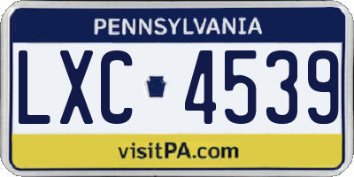 PA license plate LXC4539