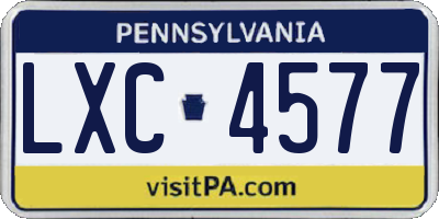 PA license plate LXC4577