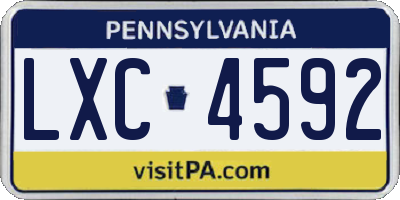 PA license plate LXC4592