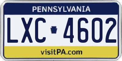 PA license plate LXC4602