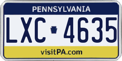 PA license plate LXC4635