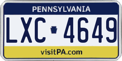 PA license plate LXC4649