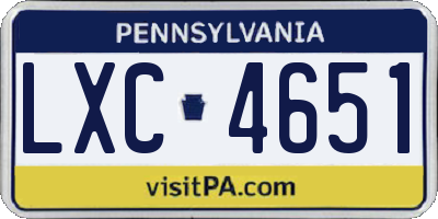 PA license plate LXC4651