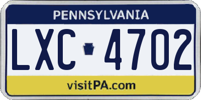 PA license plate LXC4702