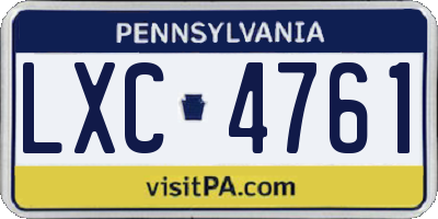 PA license plate LXC4761
