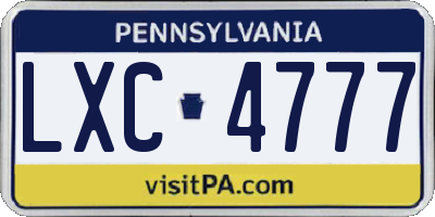 PA license plate LXC4777