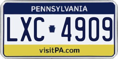 PA license plate LXC4909