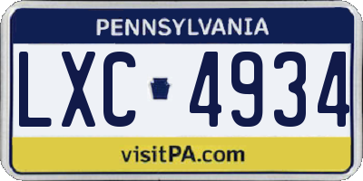 PA license plate LXC4934