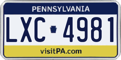 PA license plate LXC4981
