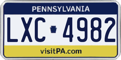 PA license plate LXC4982