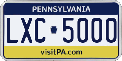 PA license plate LXC5000