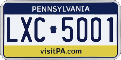 PA license plate LXC5001