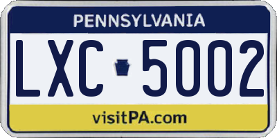 PA license plate LXC5002