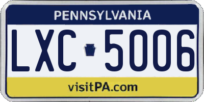 PA license plate LXC5006