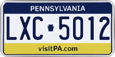 PA license plate LXC5012