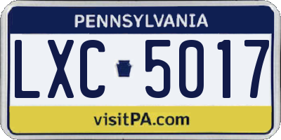 PA license plate LXC5017