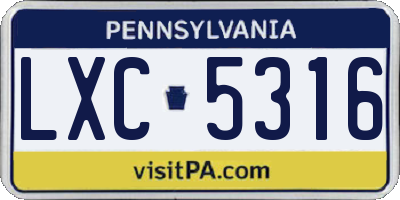 PA license plate LXC5316