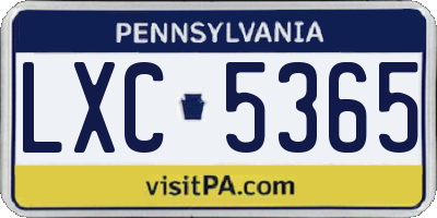 PA license plate LXC5365