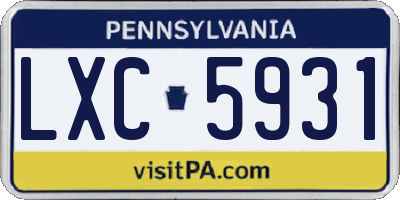 PA license plate LXC5931