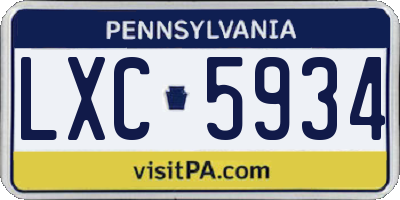 PA license plate LXC5934
