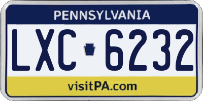 PA license plate LXC6232