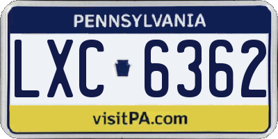 PA license plate LXC6362