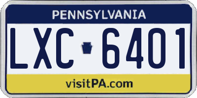 PA license plate LXC6401