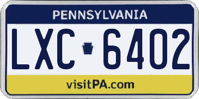 PA license plate LXC6402