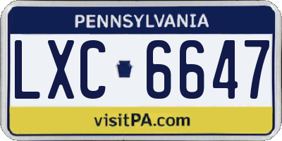 PA license plate LXC6647