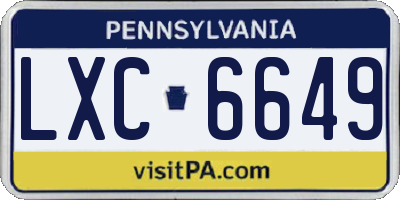 PA license plate LXC6649
