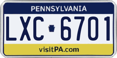 PA license plate LXC6701