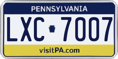 PA license plate LXC7007