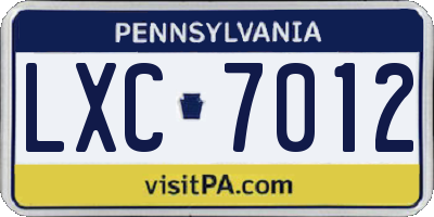 PA license plate LXC7012
