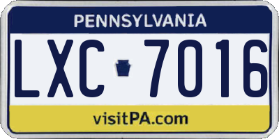 PA license plate LXC7016