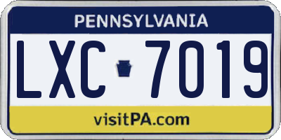PA license plate LXC7019