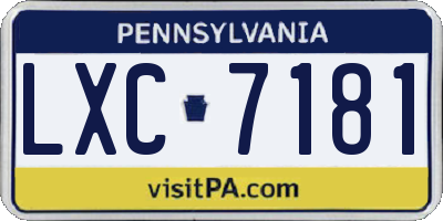 PA license plate LXC7181