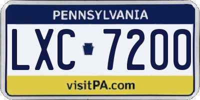 PA license plate LXC7200