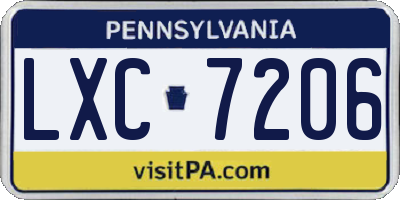 PA license plate LXC7206