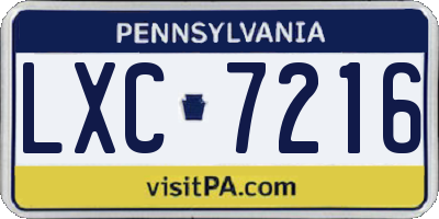 PA license plate LXC7216