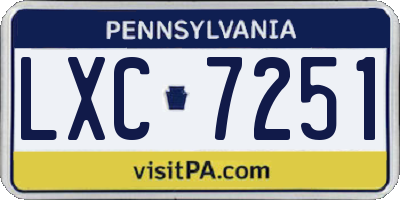 PA license plate LXC7251