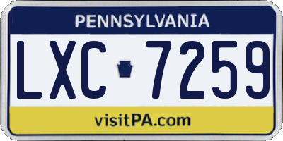 PA license plate LXC7259