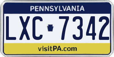 PA license plate LXC7342