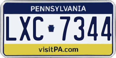 PA license plate LXC7344