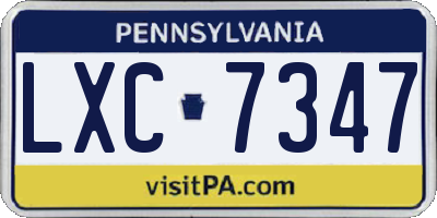 PA license plate LXC7347