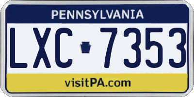 PA license plate LXC7353