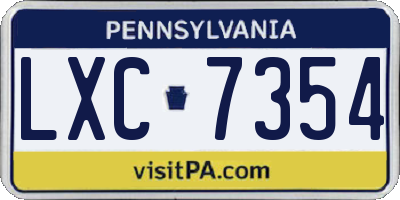 PA license plate LXC7354