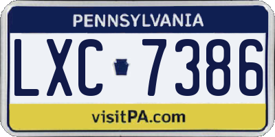 PA license plate LXC7386