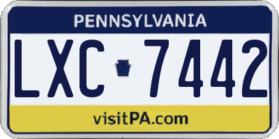 PA license plate LXC7442